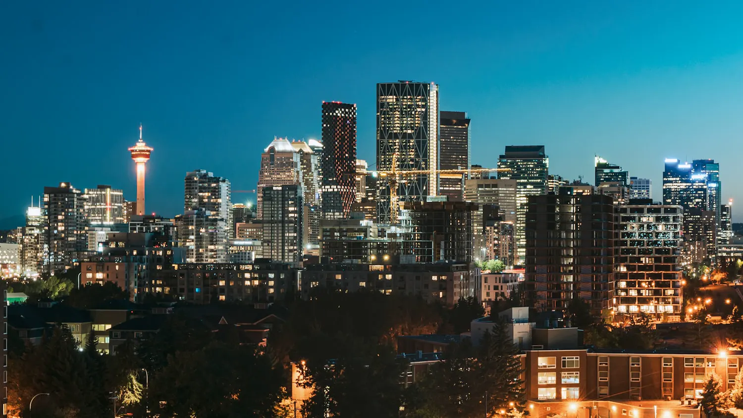 The Calgary skyline at dusk, where New World Precious Metals is based